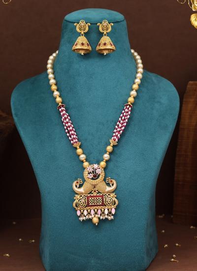 Traditional Wear Rani & Green Color Matte Gold Rajwadi Bridal imitation jewellery sets