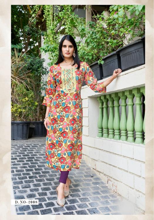 Vaniska charming vol.2 reyon foil print kurti wholesale dress online shopping