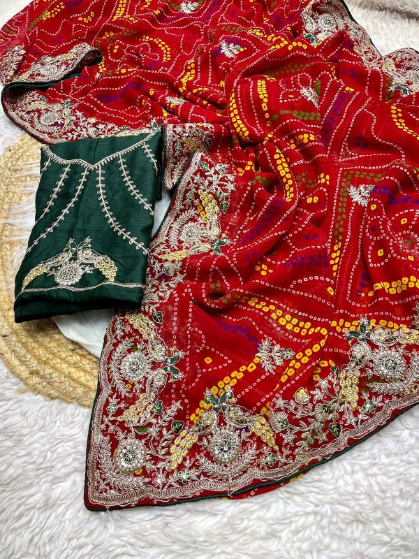 Vinayak rakhi special heavy peding bandhni indian saree designer wear