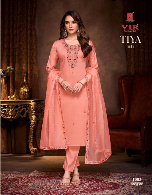 Vir tiya vol 1 vertical fabrics 3 pcs party wear ethnic kurtis online