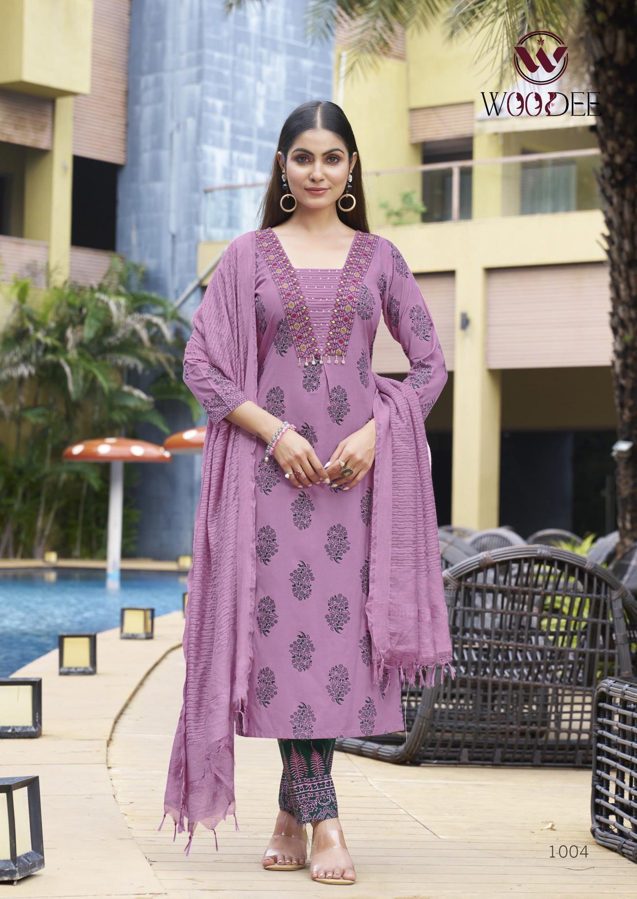 Woodee kairaa rayon print 3 pcs kurti wholesale website for clothes