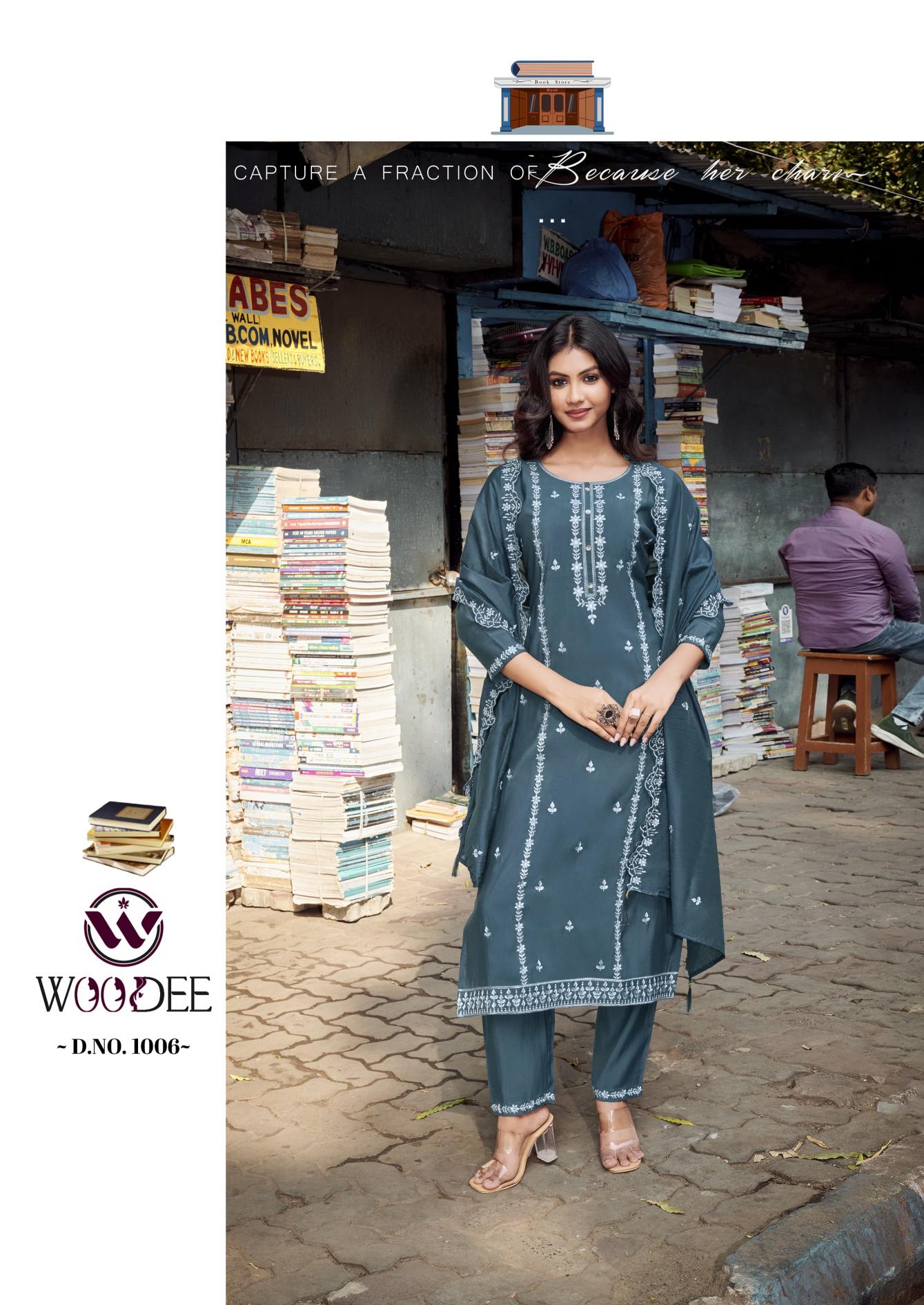 Woodee victoria fancy viscose roman silk 3 pcs modern indian kurtis