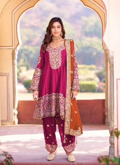 Your choice afgani gold heavy chinon readymade designer salwar suits wholesale