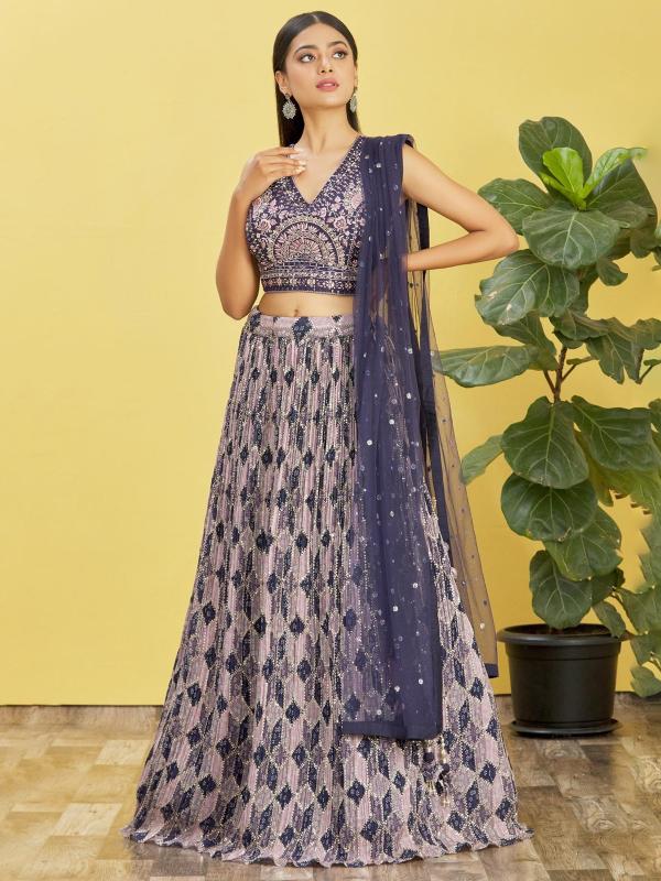 Zeel Clothing Chinnon 113 Blue Lehenga choli manufacturers in India