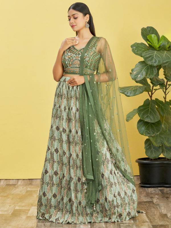 Zeel Clothing Chinnon 114 green Bridal lehenga choli wholesale