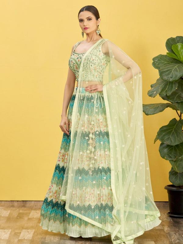 Zeel Clothing Chinnon 121 Green wholesale lehenga shop in mumbai