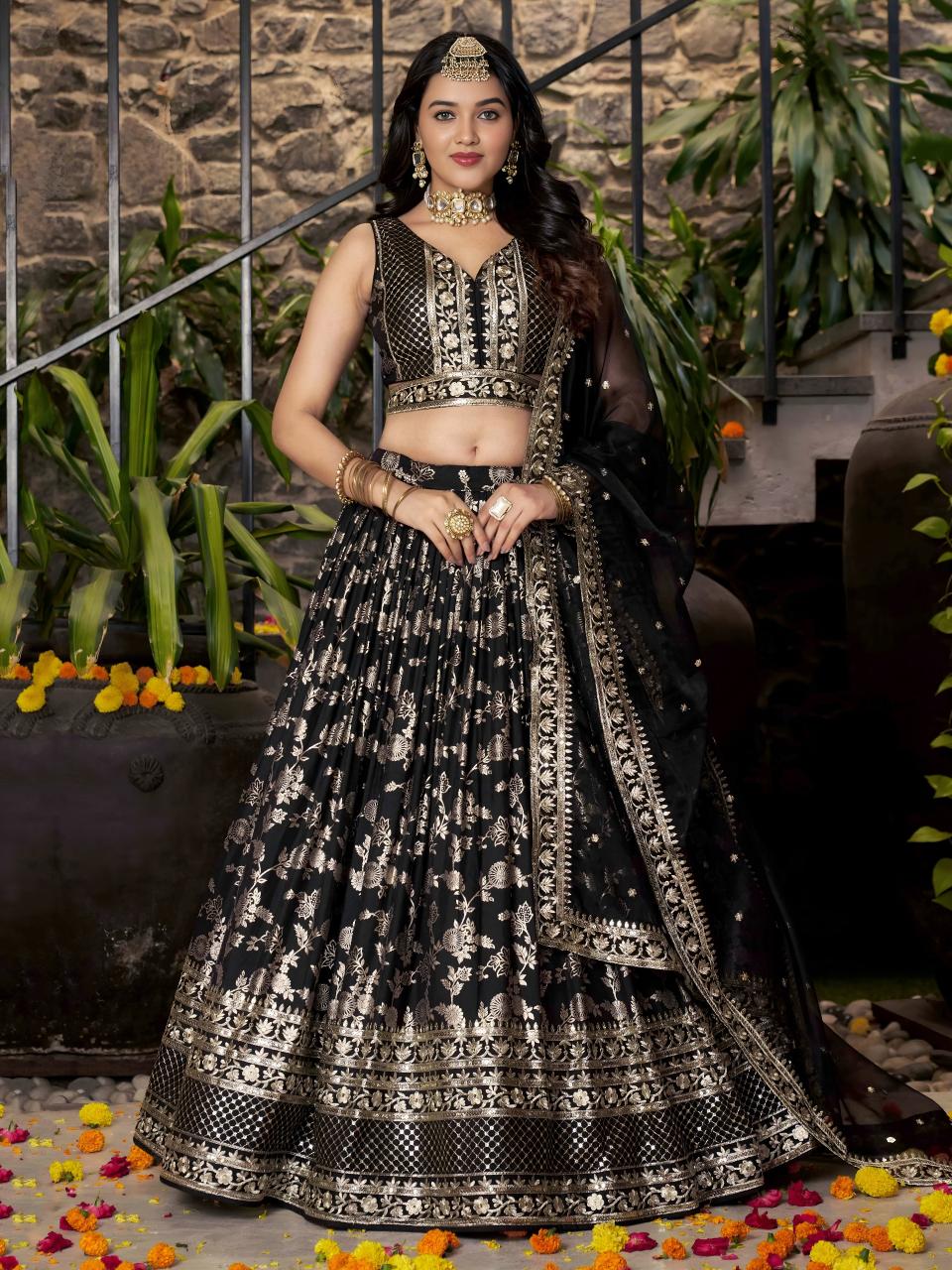 Zeel Clothing Dola Silk Jacquard Black wholesale lehenga in guwahati