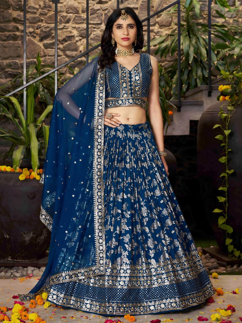 Zeel Clothing Dola Silk Jacquard blue lehenga wholesaler in jaipur