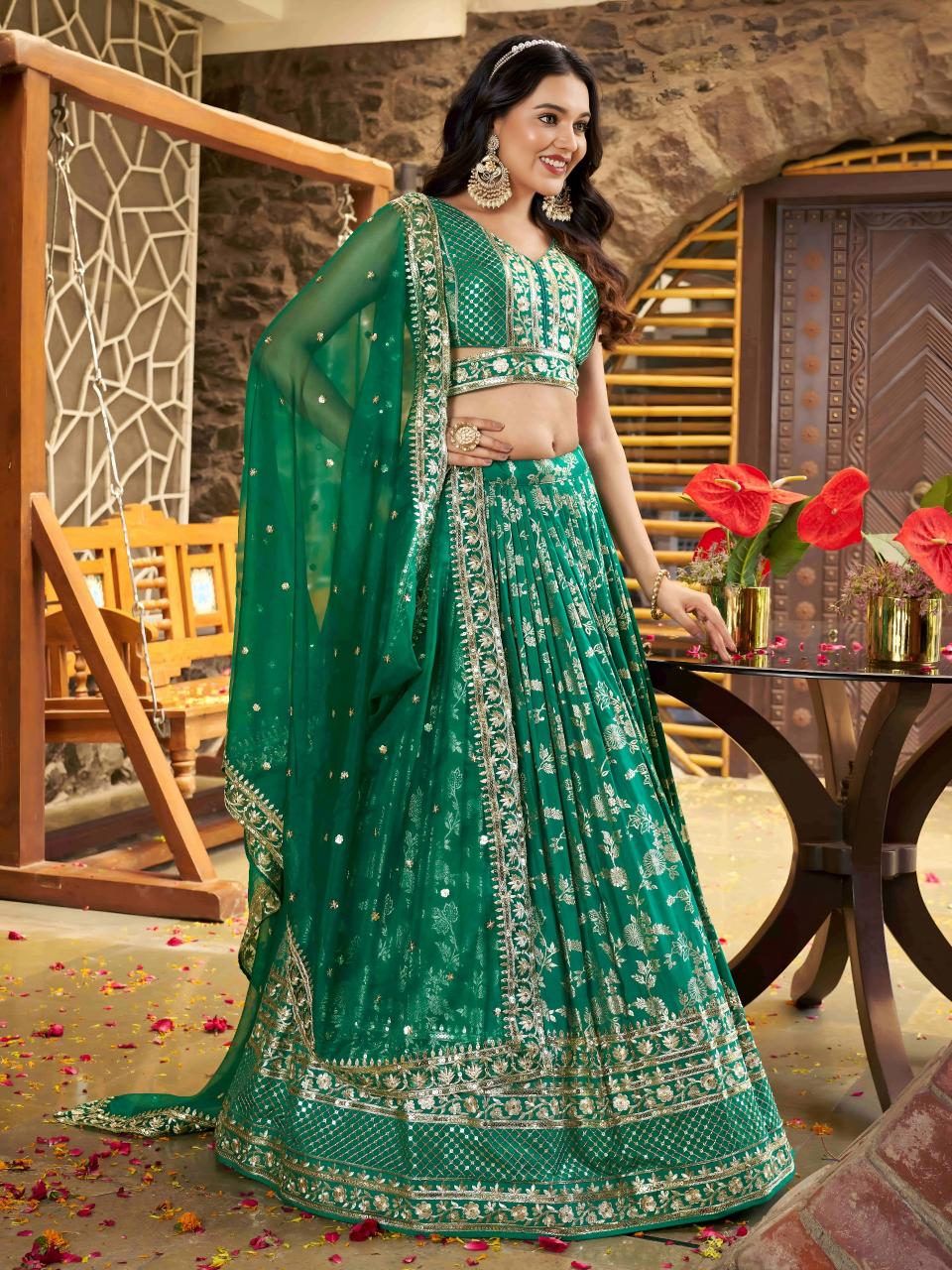 Zeel Clothing Dola Silk Jacquard Rama Green 7100 Designer lehenga choli wholesale
