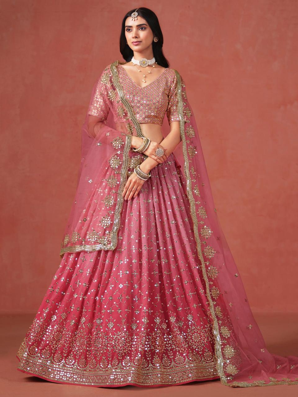 Zeel Clothing Georgette 7086 Peach Latest lehenga choli designs in Kolkata