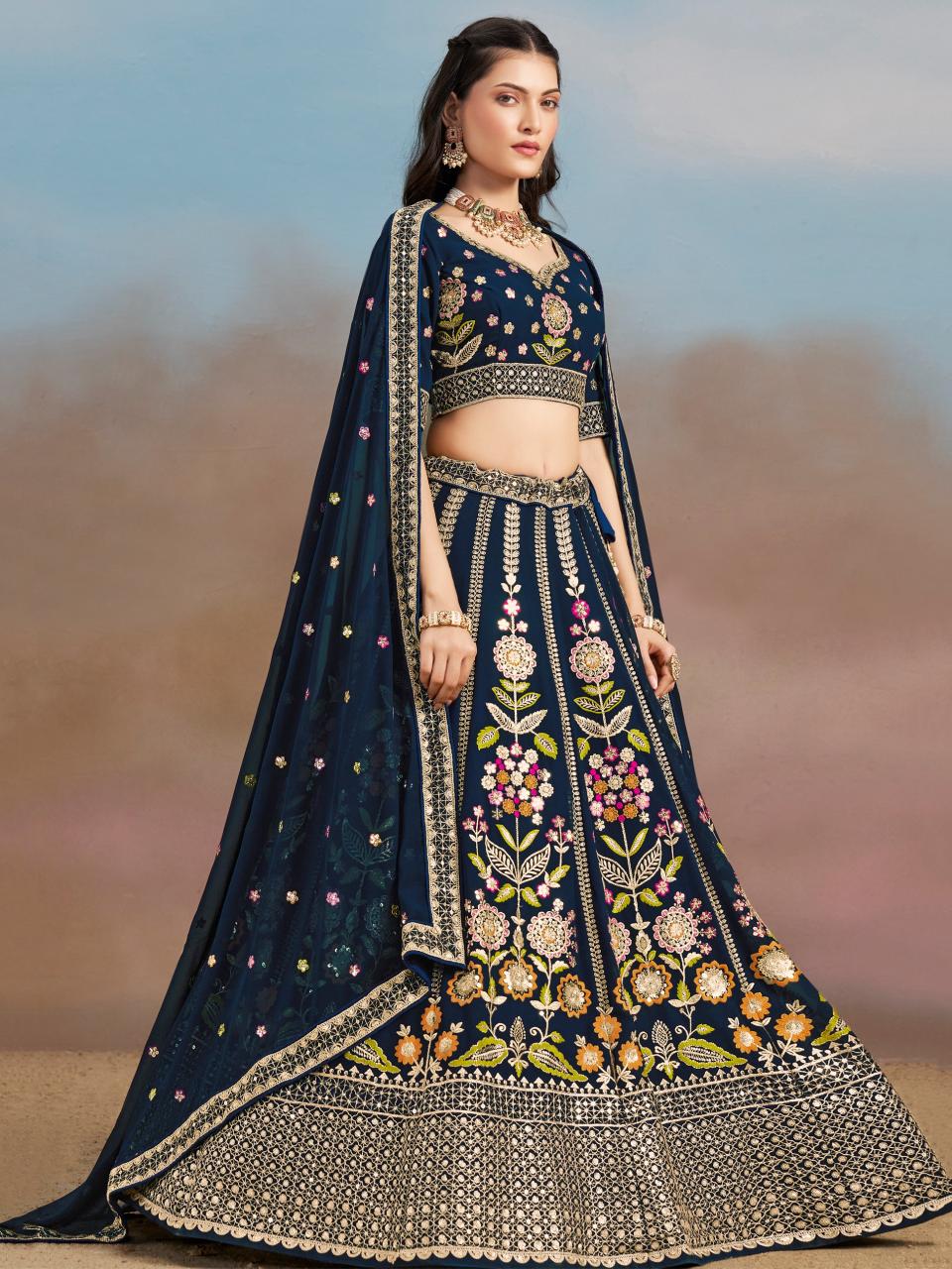 Zeel Clothing Georgette Blue lehenga wholesale in coimbatore