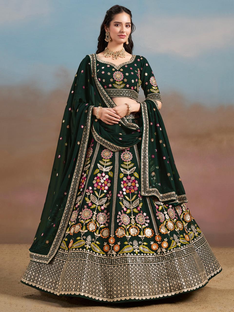 Zeel Clothing Georgette Green lehenga surat wholesale