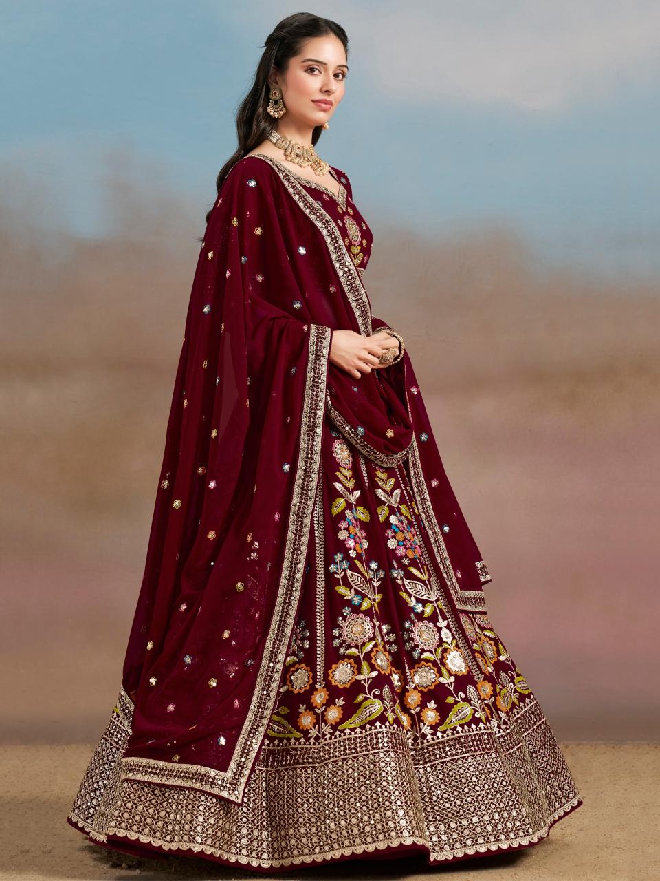 Zeel Clothing Georgette Maroon surat lehenga market wholesale