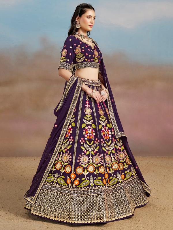 Zeel Clothing Georgette Purple wholesale lehenga supplier