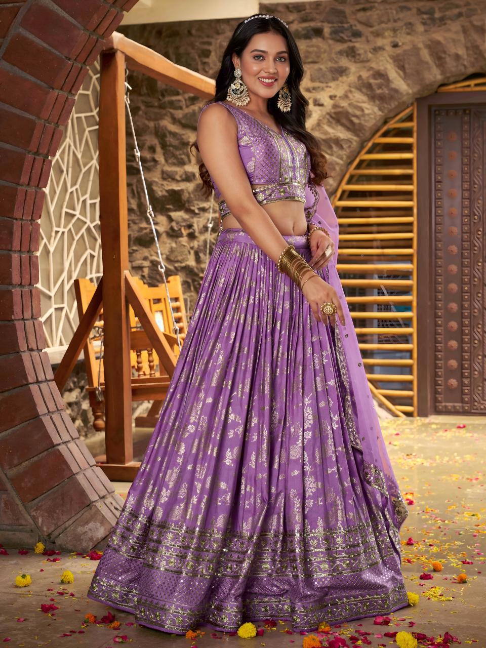 Zeel Clothing Lavender Dola Silk Jacquard wholesale lehenga market in delhi