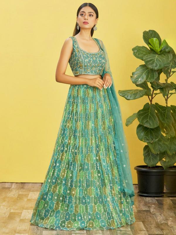 Zeel Clothing Organza 111 Green Bridal lehenga choli in Kolkata