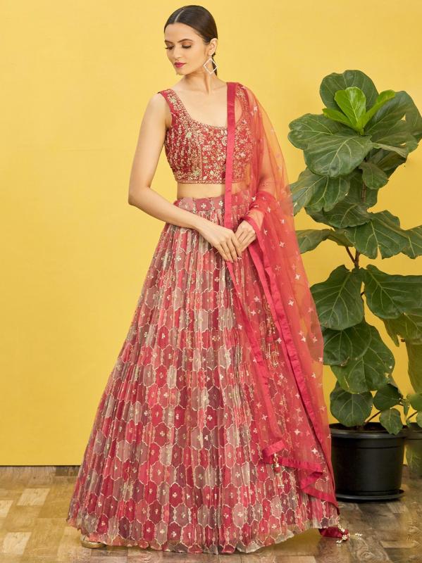 Zeel Clothing Organza Maroon Latest Lehengha Choli designs for women