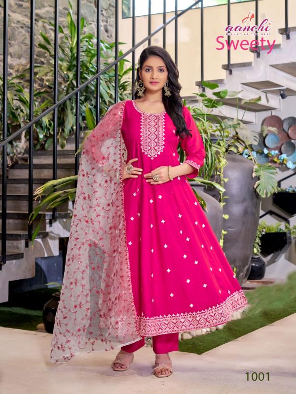 Aanchi sweety roman silk 3 pcs wholesale kurties online shopping