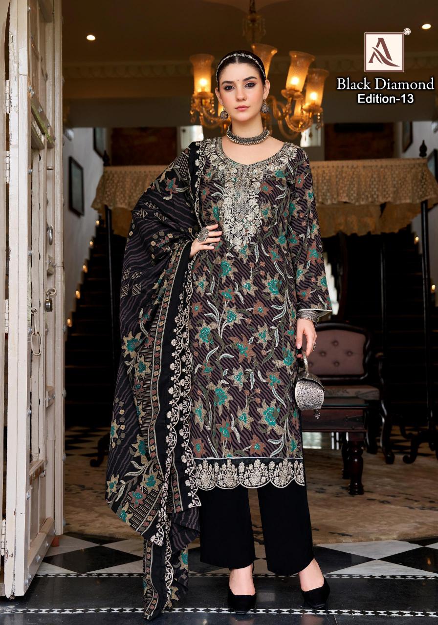 Alok suit black diamond 13 pakistani dress material wholesale in india