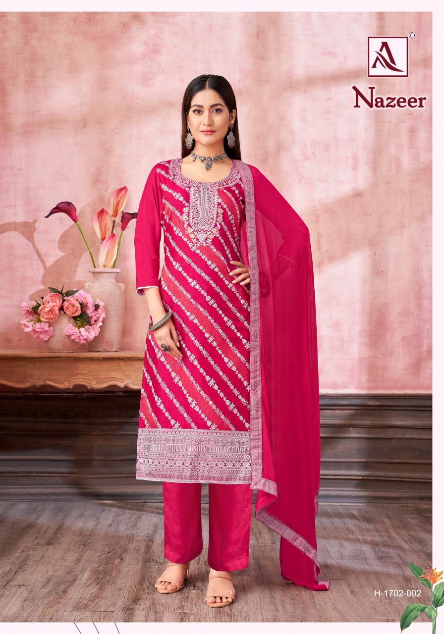 Alok suit nazeer maslin jacquard komal arts dress materials wholesalers