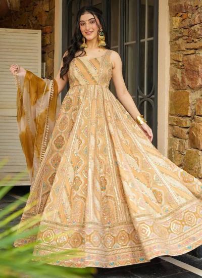 Beige Organza Silk Digital Print Work Affordable Lehengha Choli Wholesale Suppliers
