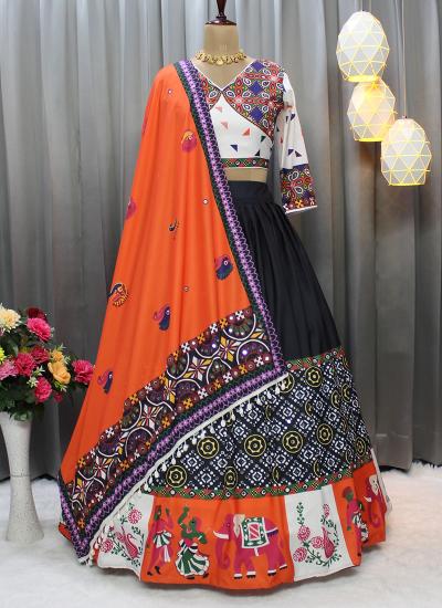 Black Butter Silk Digital Print Work Navratri Wear Wholesale Lehengha choli from Surat