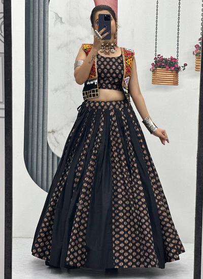 Black Cotton Printed Work Navratri Lehenga choli wholesale in Delhi