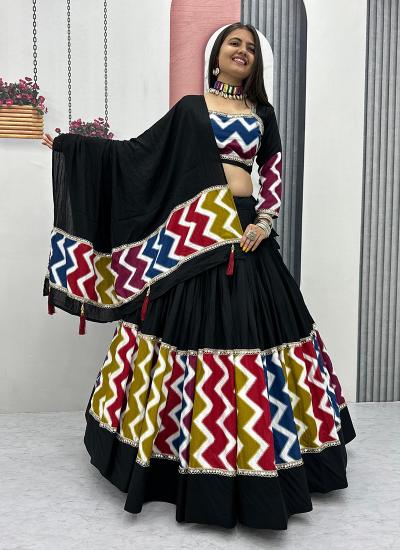 Black Cotton Sequin Work Navratri Wear Lehengha choli with price
