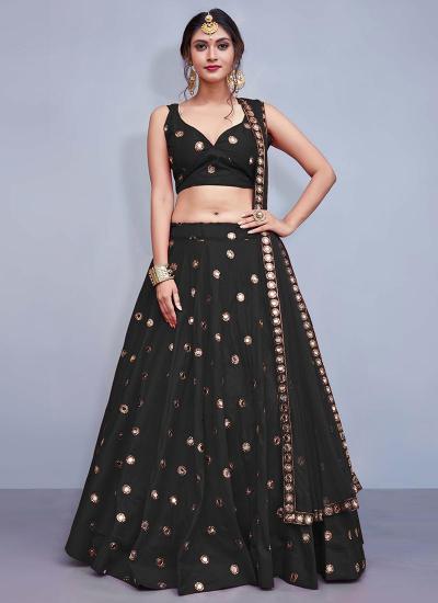 Black Taffeta Mirror Work Wedding Wear Budget-friendly Bridal Lehenga Choli in Kolkata