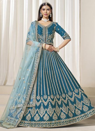 Blue Art Silk Zari Embroidery Work Wedding Wear Designer lehenga choli supplier in Gujarat