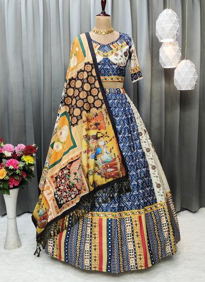 Blue Butter Silk Digital Print Work Navratri Wear High-quality Lehengha choli at wholesale rate