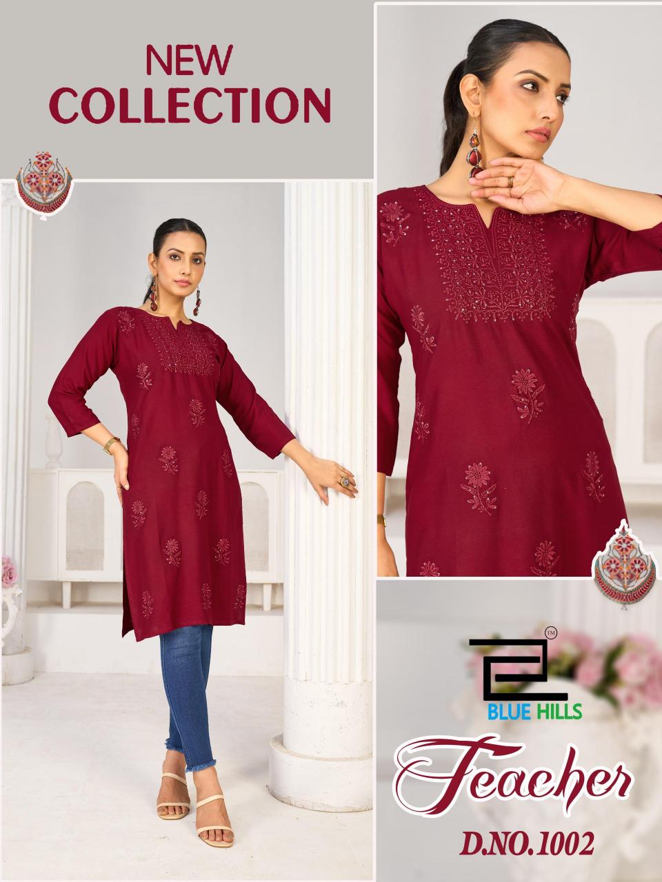 Blue hills teacher rayon straight kurti wholesale cloths