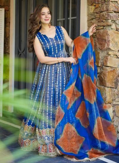 Blue Organza Silk Digital Print Work Lehengha Choli with Dupatta Wholesalers