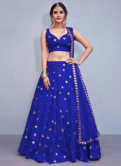 Blue Taffeta Mirror Work Wedding Wear Wholesale Lehenga Choli for Resale in Kolkata