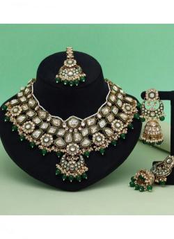 Bridal Wear Green Color Meena Work Kundan Imitation jewelry manufacturer in Hyderabad
