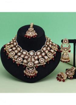 Bridal Wear Maroon Color Meena Work Kunda Imitation pearls wholesale in Gujarat