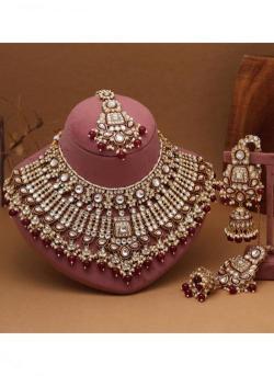 Bridal Wear Maroon Color Meena Work Kundan Artificial jewellery wholesale market