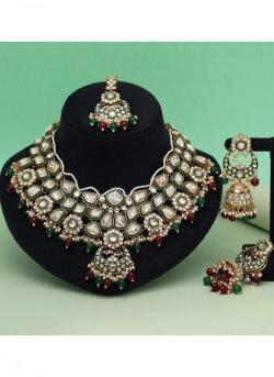 Bridal Wear Maroon & Green Color Meena Work Kunda Rajasthani imitation jewellery in Gujarat