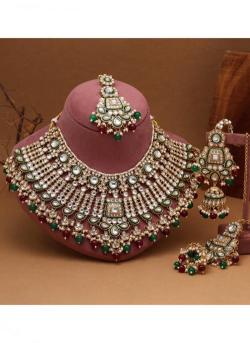 Bridal Wear Maroon & Green Color Meena Work Kundan Designer imitation jewellery wholesale