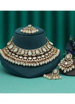 Bridal Wear White Color Kundan Necklace Set Bulk imitation jewellery suppliers