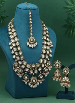 Bridal Wear White Color Meena Work Fashion jewellery Kolkata