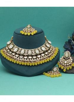 Bridal Wear Yellow Color Kundan Necklace Set Wholesale bridal imitation jewellery