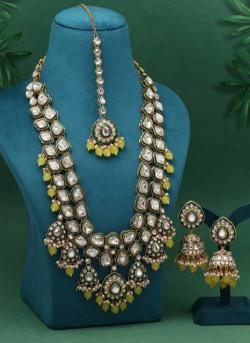 Bridal Wear Yellow Color Meena Work Kolkata fashion jewellery supplier