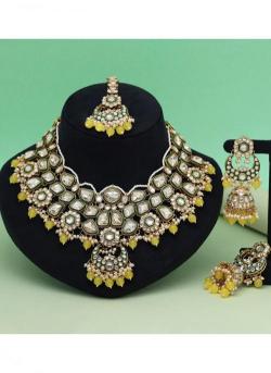 Bridal Wear Yellow Color Meena Work Kunda Costume jewellery suppliers in Ahmedabad
