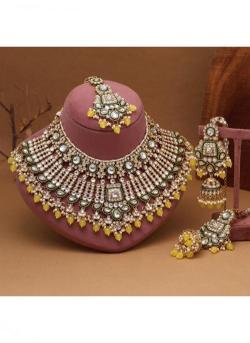 Bridal Wear Yellow Color Meena Work Kundan Fashion imitation jewellery wholesale