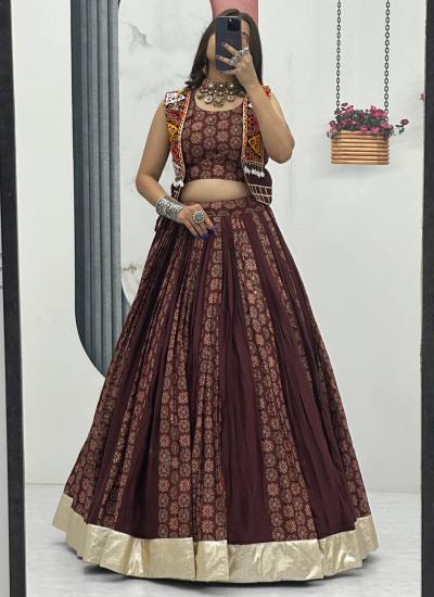 Brown Cotton Printed Work Navratri Lehenga choli wholesale in Jaipur