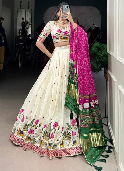 Cream Khadi Cotton Sequin Work Festival Wear 812 Designer lehenga choli wholesale in India