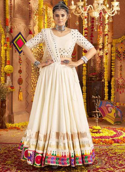 Cream Viscose Rayon Thread Embroidery Work Customized lehenga choli wholesale in Delhi