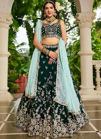 Dark Green Organza Sequin Work Wedding Wear Affordable lehenga choli wholesalers