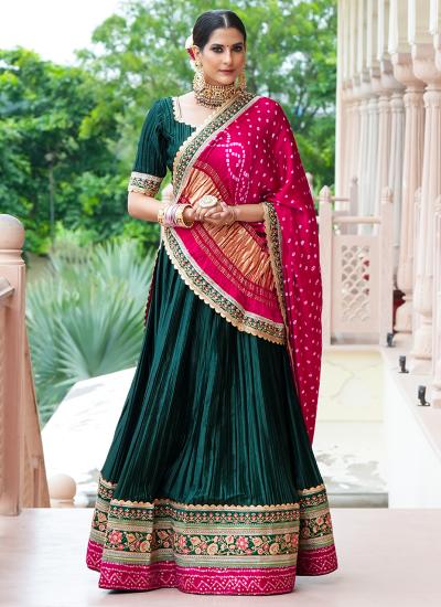 Dark Green Poly Satin Bandhani Work Party wear lehengha choli manufacturers